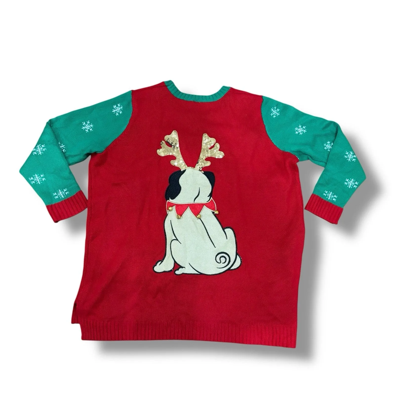 Holiday Time Women’s size 3X (22W-24W) Ugly Christmas Sweater Pug Dog Bells - Image 6