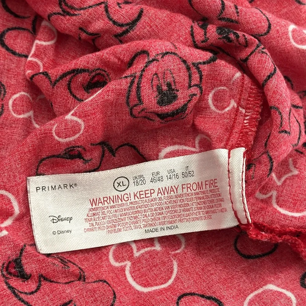 Disney Mickey Mouse Pajama Top Red Button Down XL Primark Sleep Shirt - Image 6