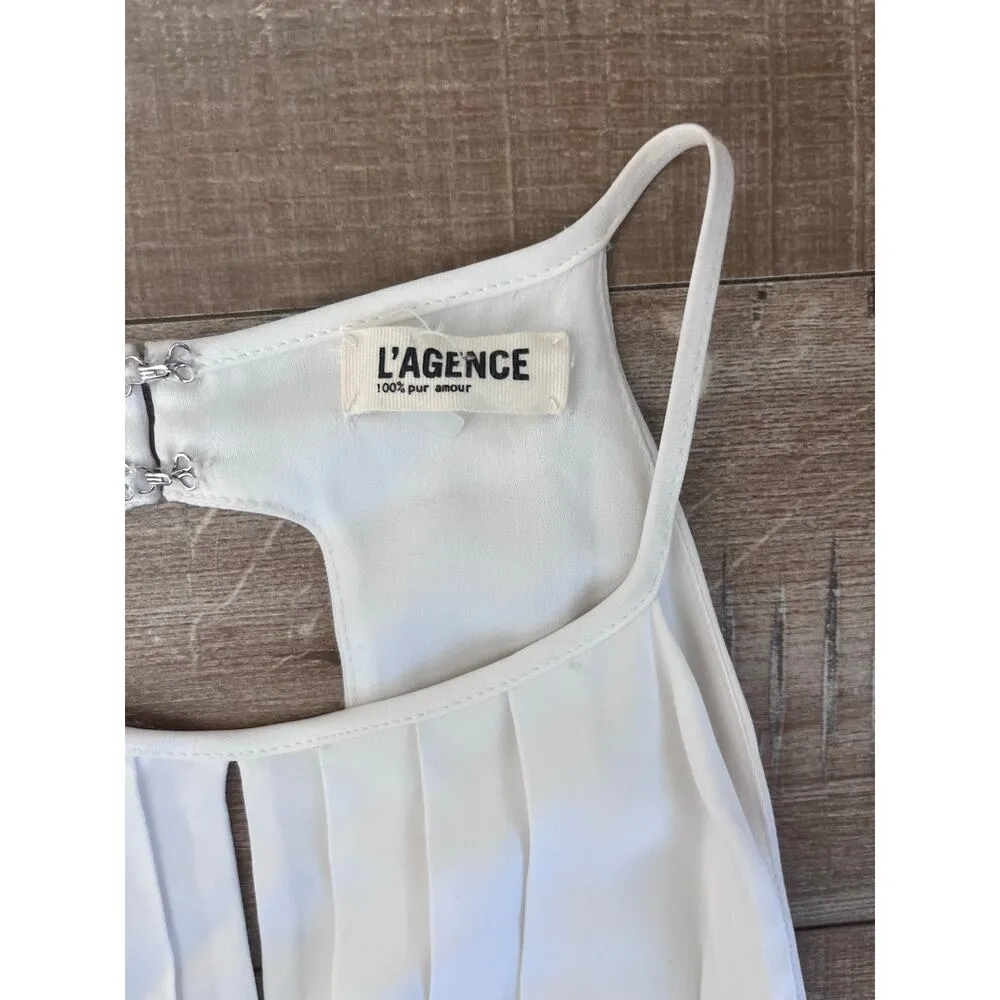 NWT L’AGENCE white pleated key hole dress with cummerbund wrap waist size 0 - Image 5