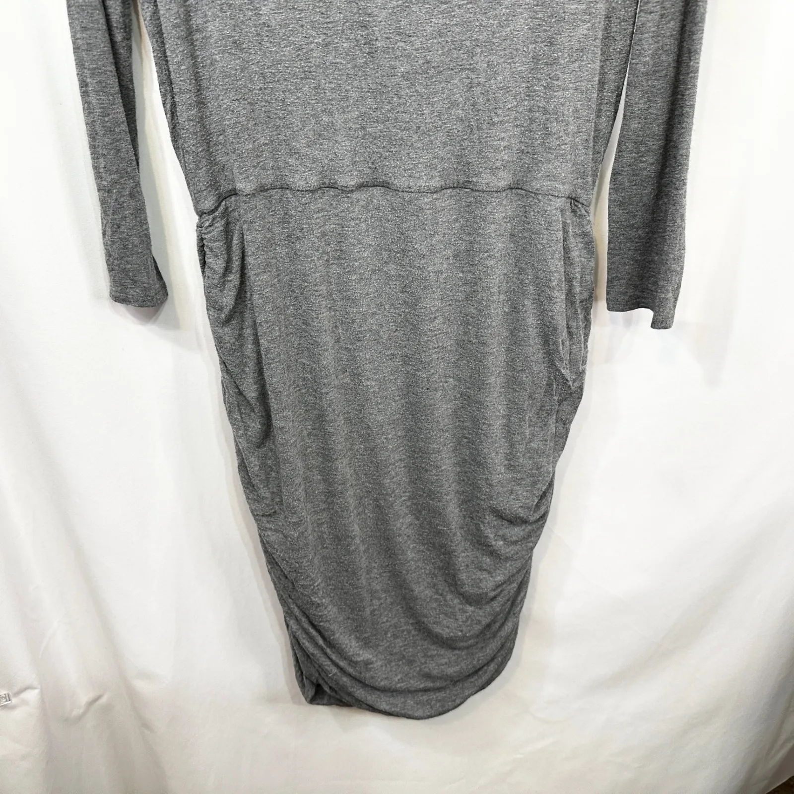 Athleta Large Solstice Dress Gray Cowl Neck Long Sleeve Ruched Wool Blend 1186 - Image 5