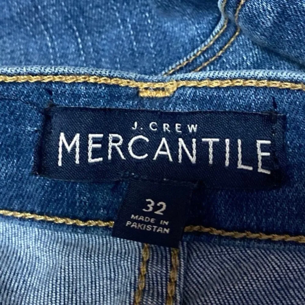 J.Crew Women's Blue High Waist Button Fly Strep Fray Skinny Denim Jeans Pants 32 - Image 4