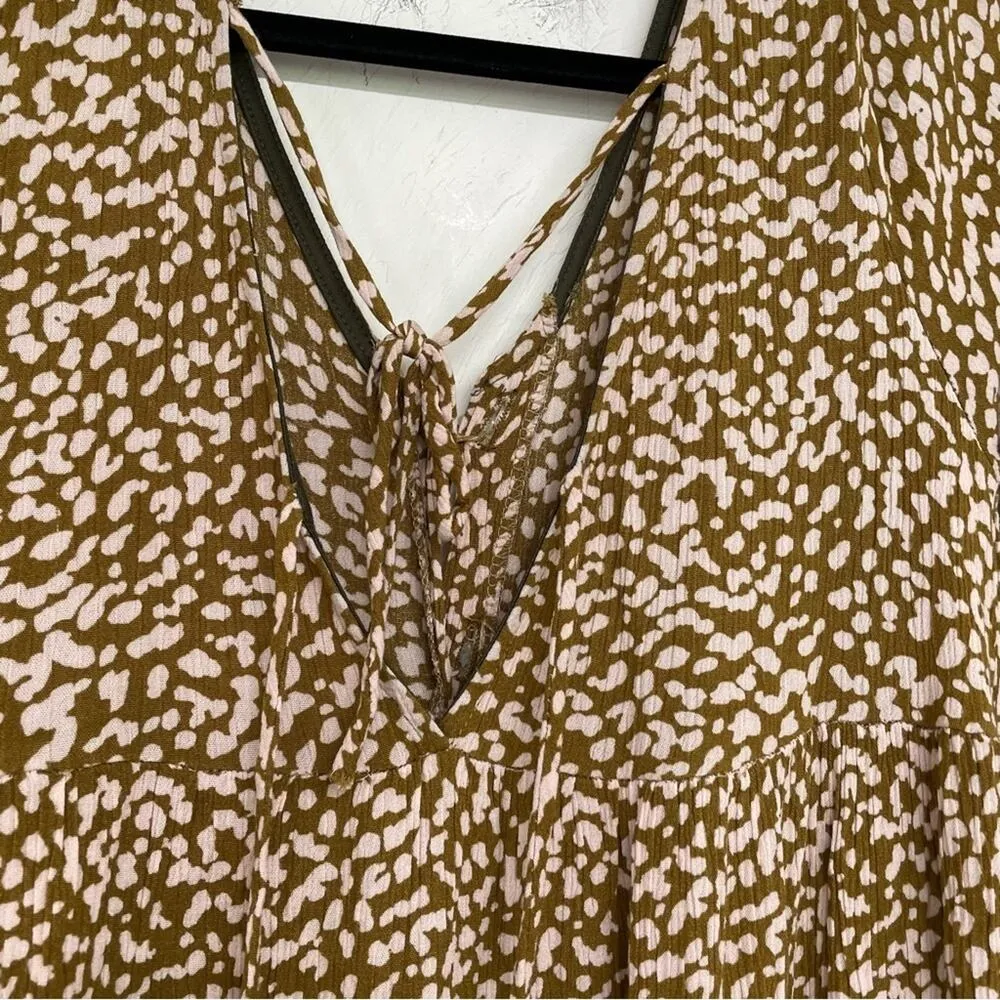 Endless Blu Tan Ditsy Floral Button Down Front Boho Blouse S Ties In Back - Image 6