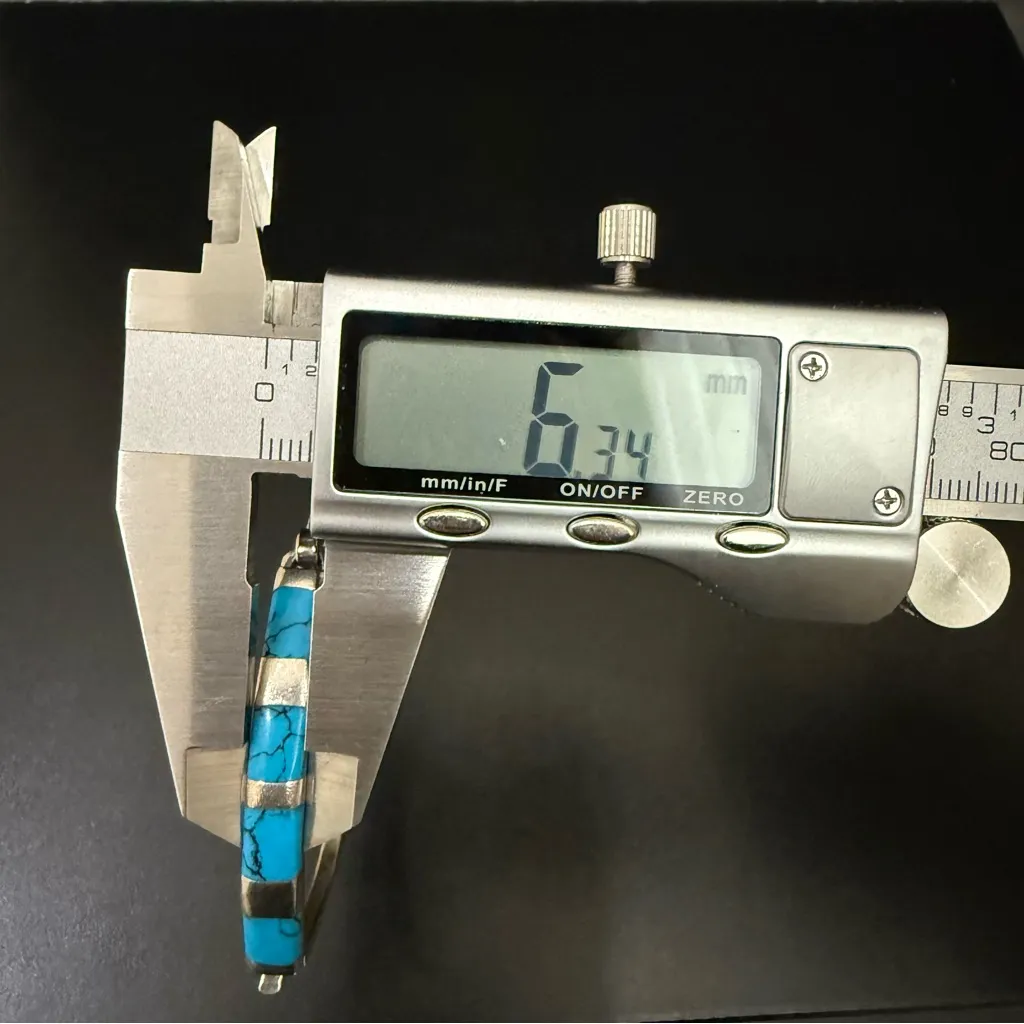 Vintage Mexican Silver Turquoise Inlay Bangle Bracelet 15g. Blue - Image 11