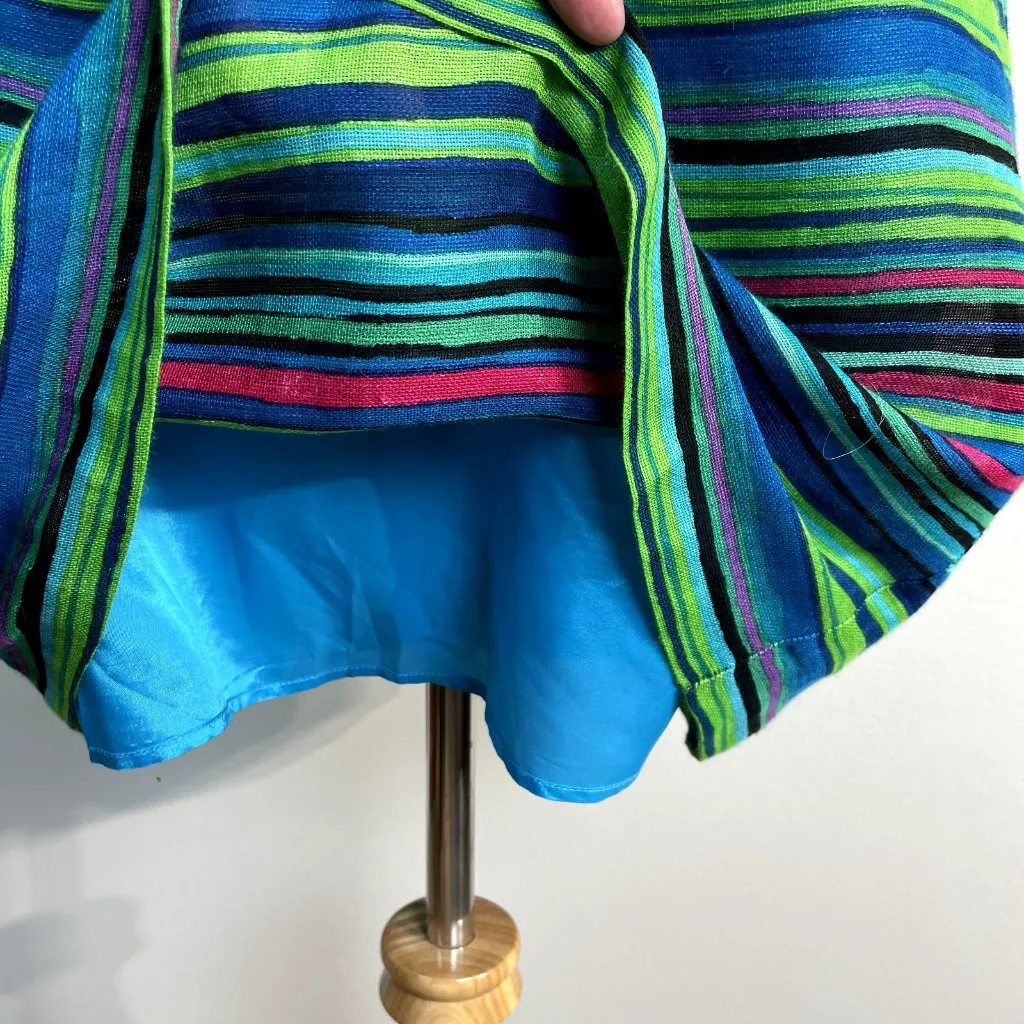 Nanette Lepore Dress 8 Blue Green Silk Linen Stripe Beaded Ruffle Mamacita Frock - Image 10