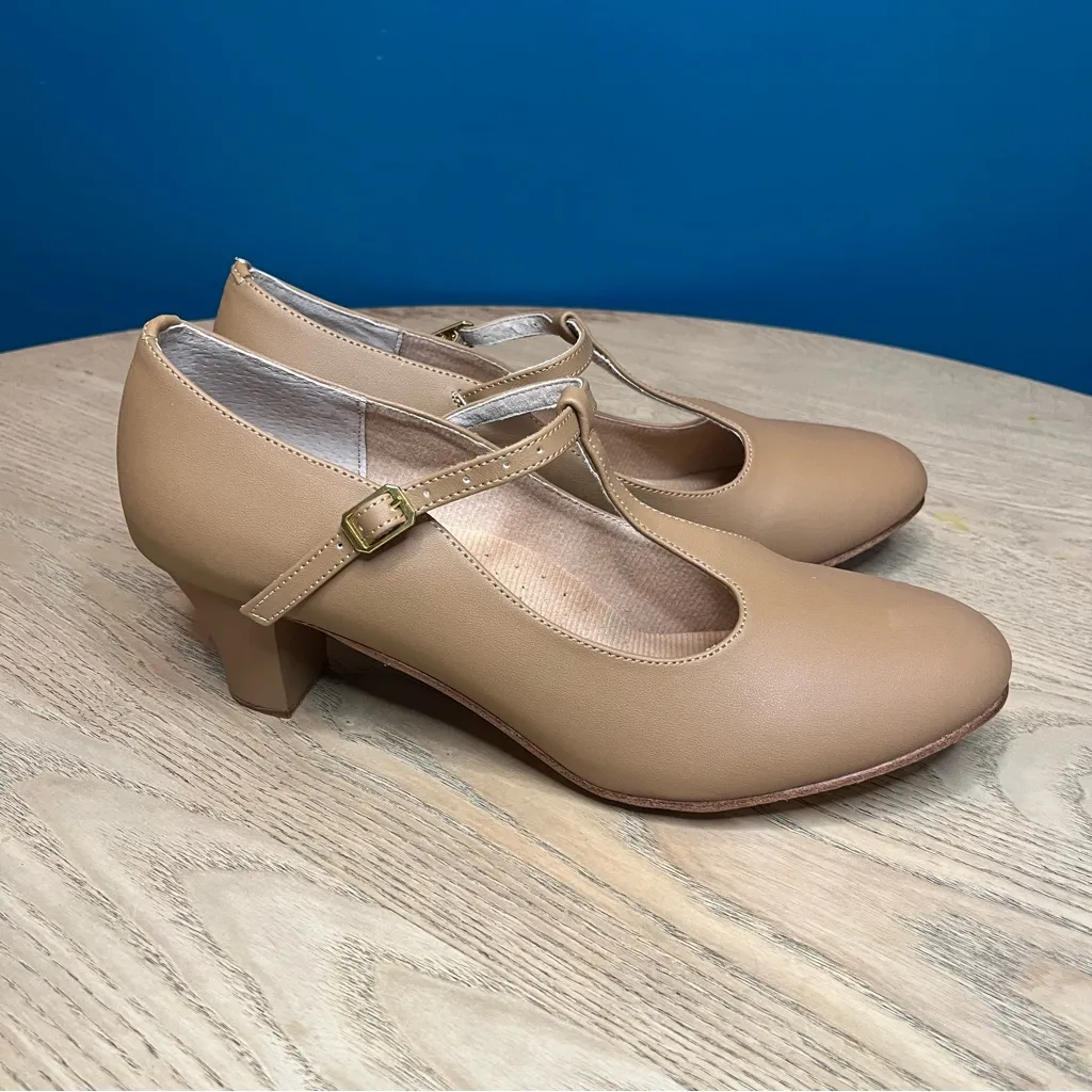 New! Theatricals Womens 2" T-Strap Mary Jane Character Shoes Tan Size 11.5 - Image 2