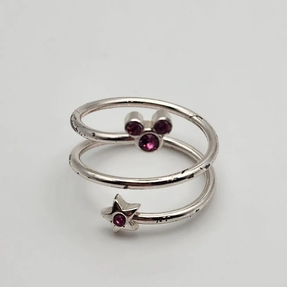 Disney Silver Tone Mickey Mouse & Star Pink Rhinestones Wrap Ring - Image 5