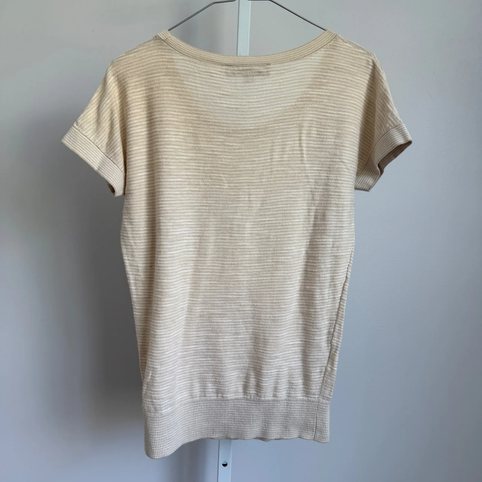Loft  XS‎ Striped Knit Top Short Sleeve Beige Cream Casual Minimalist - Image 6