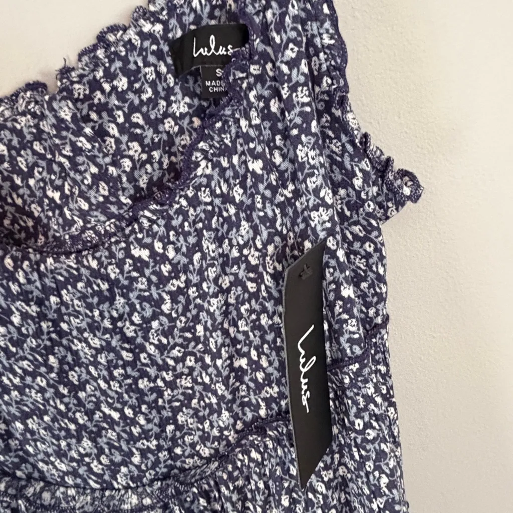 Lulu's Sitting in the Sun Navy Blue Floral Print Ruffled Babydoll Dress NEW Smal - Image 5