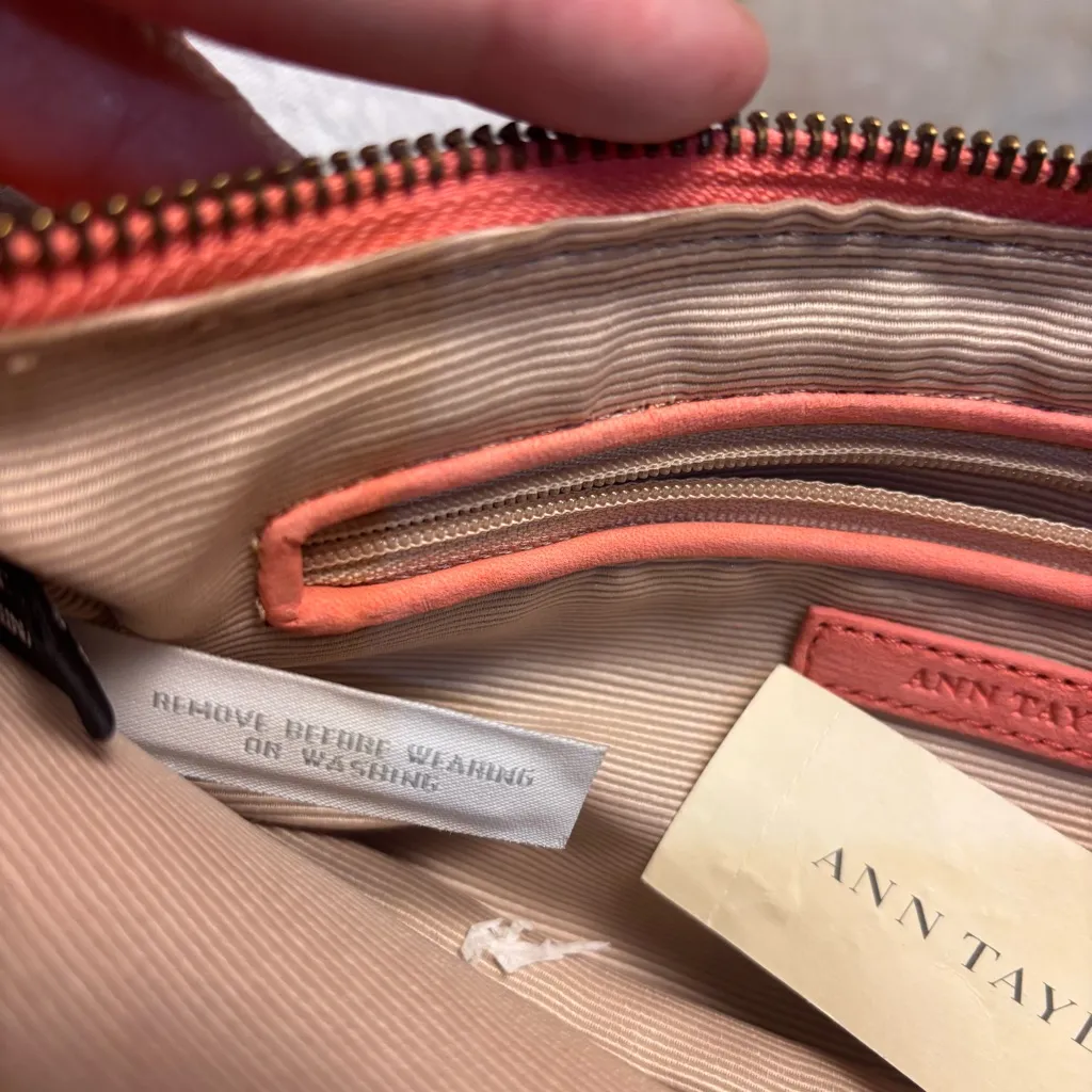 Ann Taylor Womens Small Pink Salmon Leather Handbag Clutch Bag Purse charm NWT - Image 7