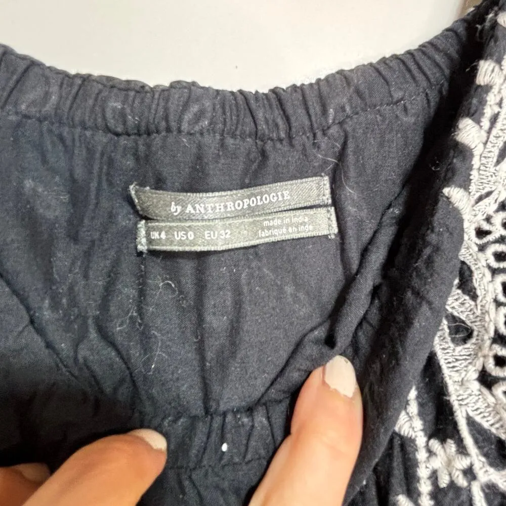 Anthropologie Marisol Off The Shoulder Embroidered Midi Dress Black, White 0 - Image 7