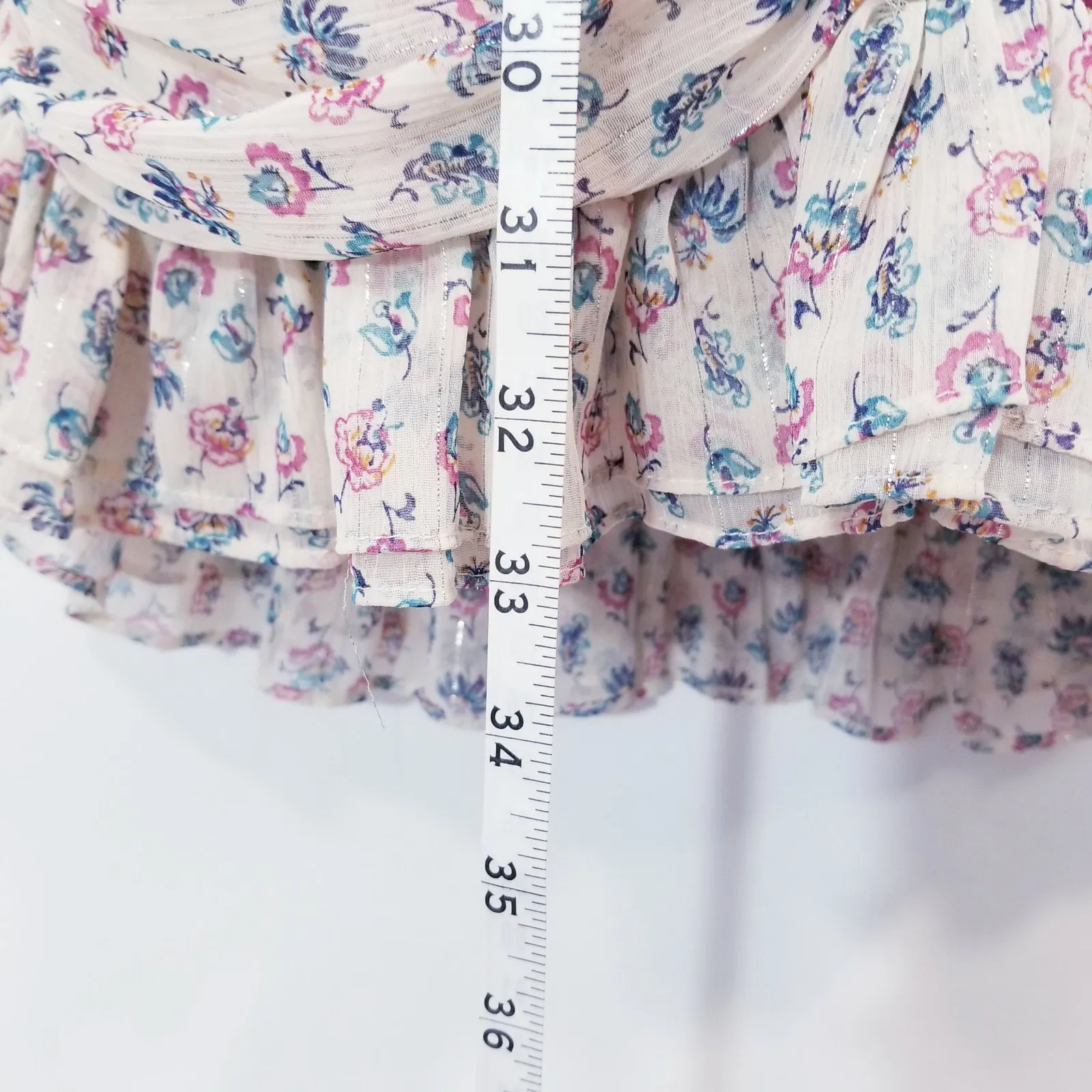 ZARA Floral Halter Neck Dress Ruffle Metallic Strips Mini Floral Dress - Image 8