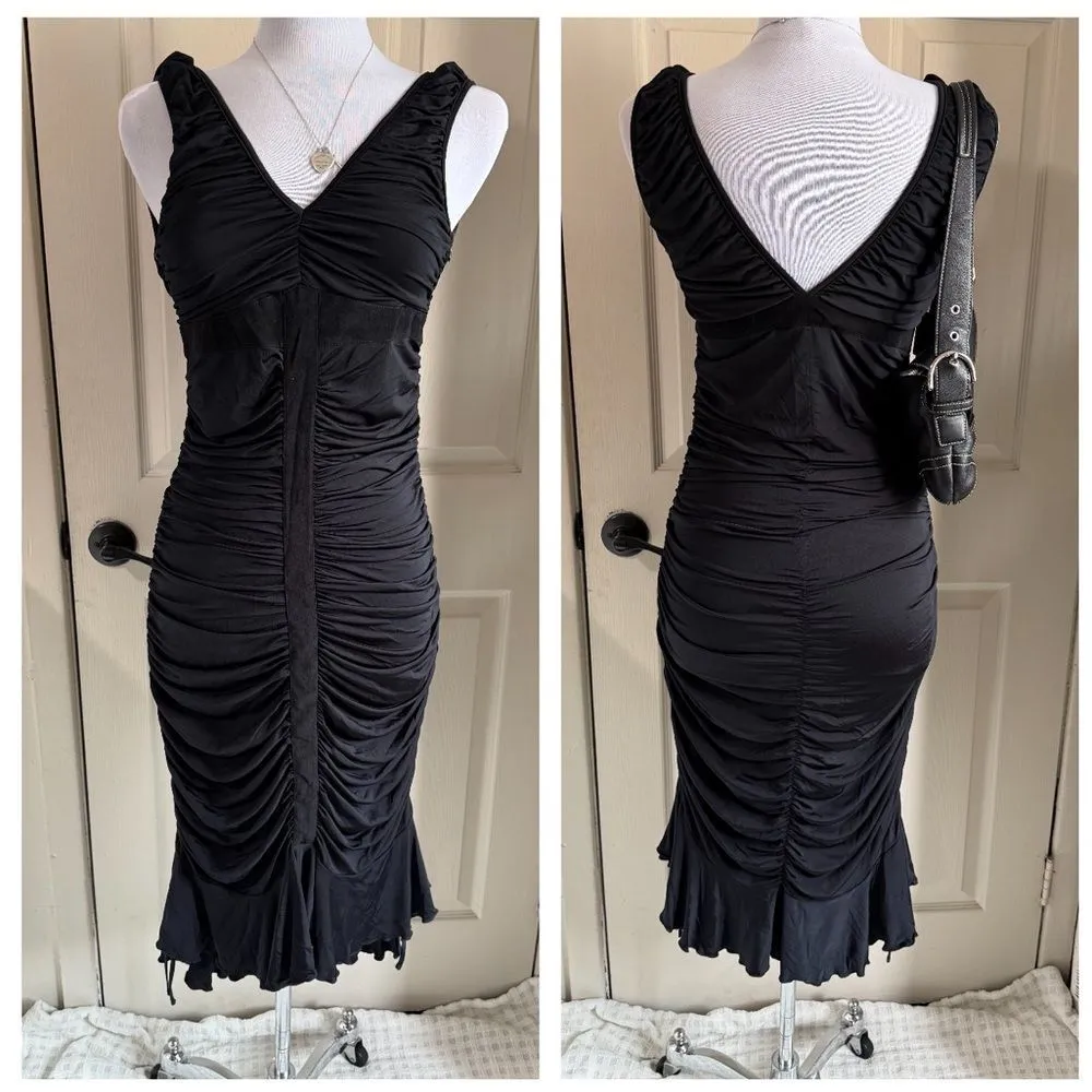 Y2K Sue Wong Deadstock Bodycon Midi Sexy Timeless LBD Ethereal Whymsy Dress - Image 2