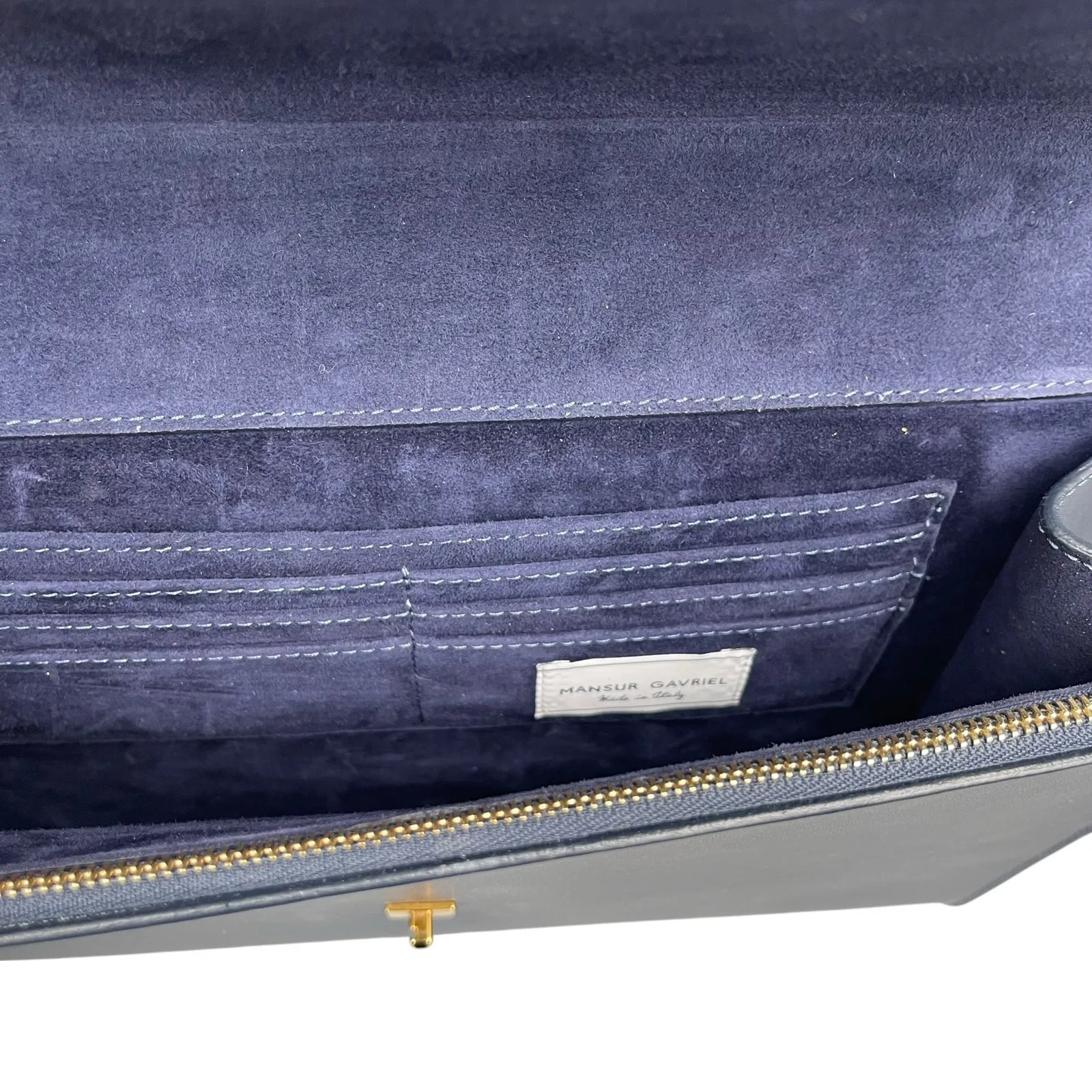 Mansur Gavriel Women Gray Blue Calf Leather Envelope Flat Clutch Pouch Purse Bag - Image 5