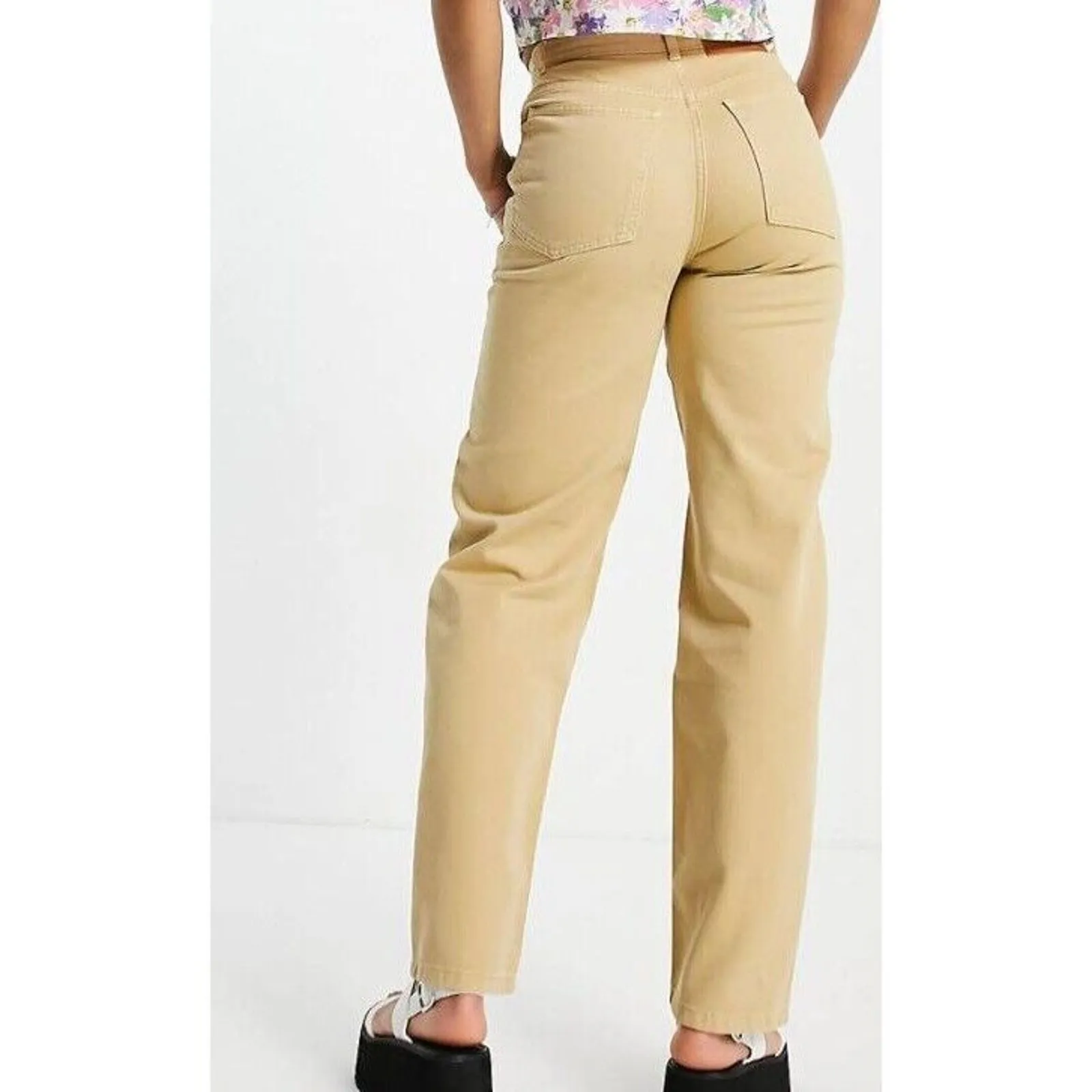 Reclaimed Vintage Cross Over Button Fly Dad Jeans Womens 24 Stone Tan High Rise - Image 3