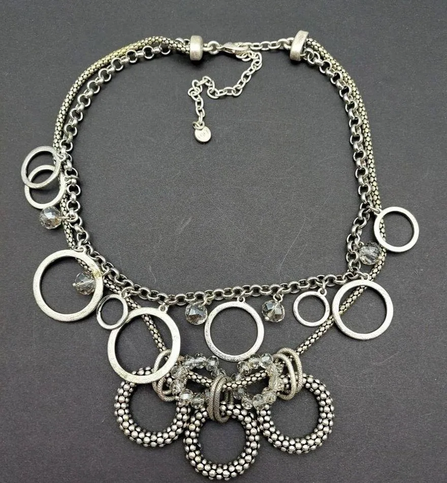 LOFT Antique Silver Tone Multi Strand Collar Bib Necklace Statement Crystal Bead - Image 8