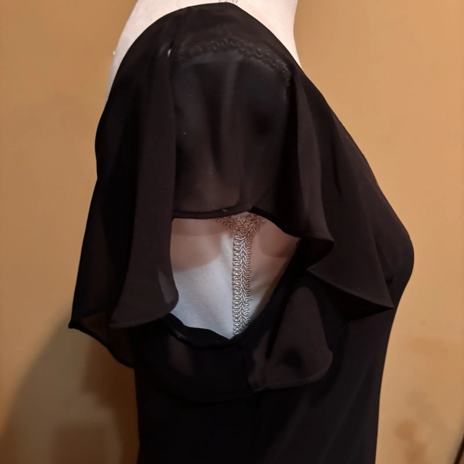 SL Fashions Black Evening Dress Size 16 Beaded Hem Flutter Sleeve V Neck - Image 5