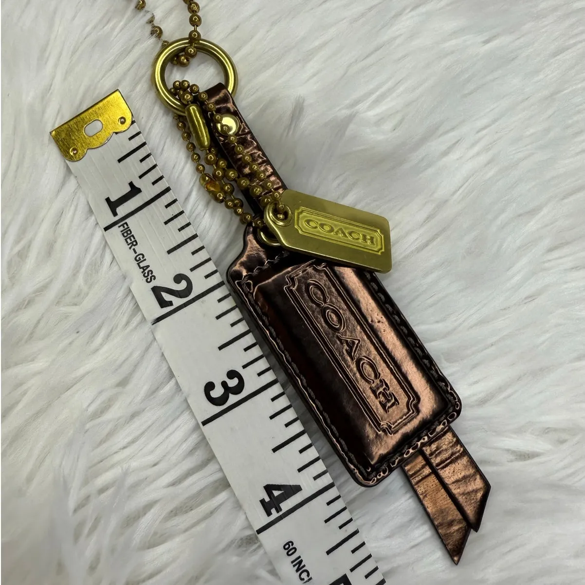 y2k COACH Bronze Brown Brass Patent Leather Hangtag Hang Tag Fob Set - Image 3