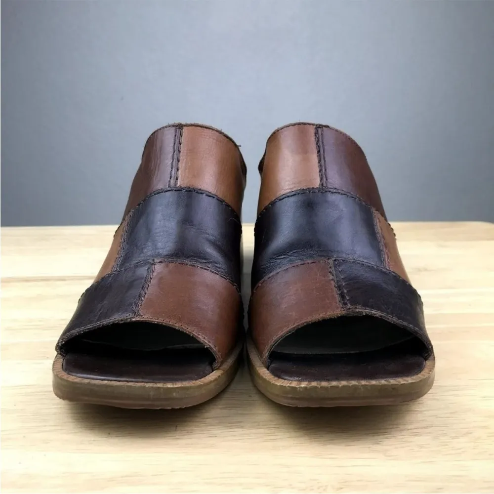 Rush Hour Mules Women's 5.5 Vintage 90s Y2K Patchwork Leather Brown - Image 2