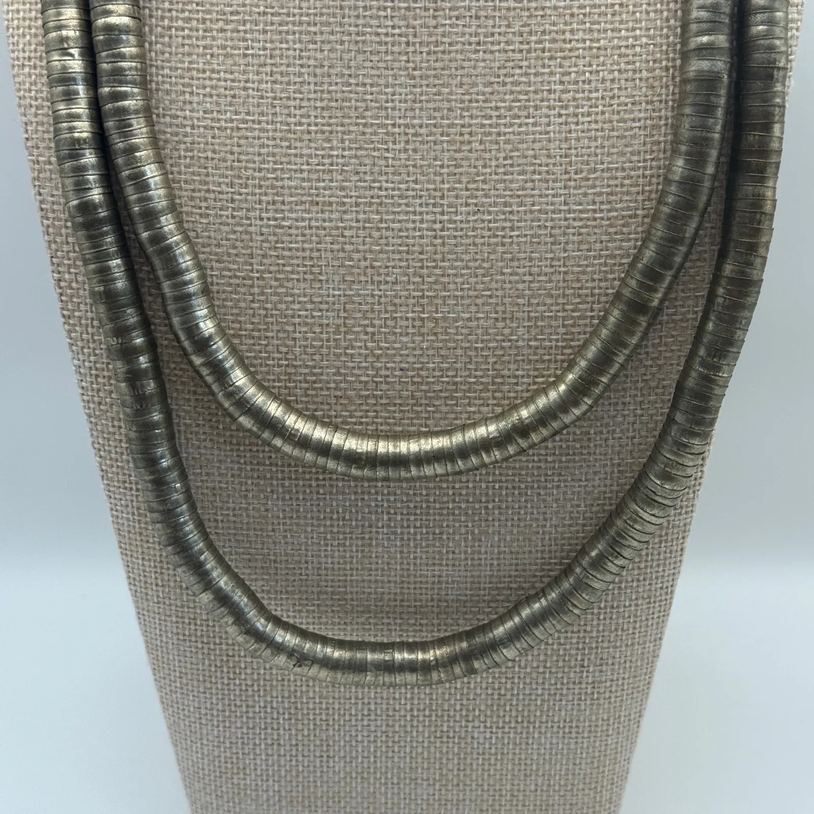 Vintage Double Strand‎ Snake Chain Necklace Gold Tone Long Layered Gray - Image 3