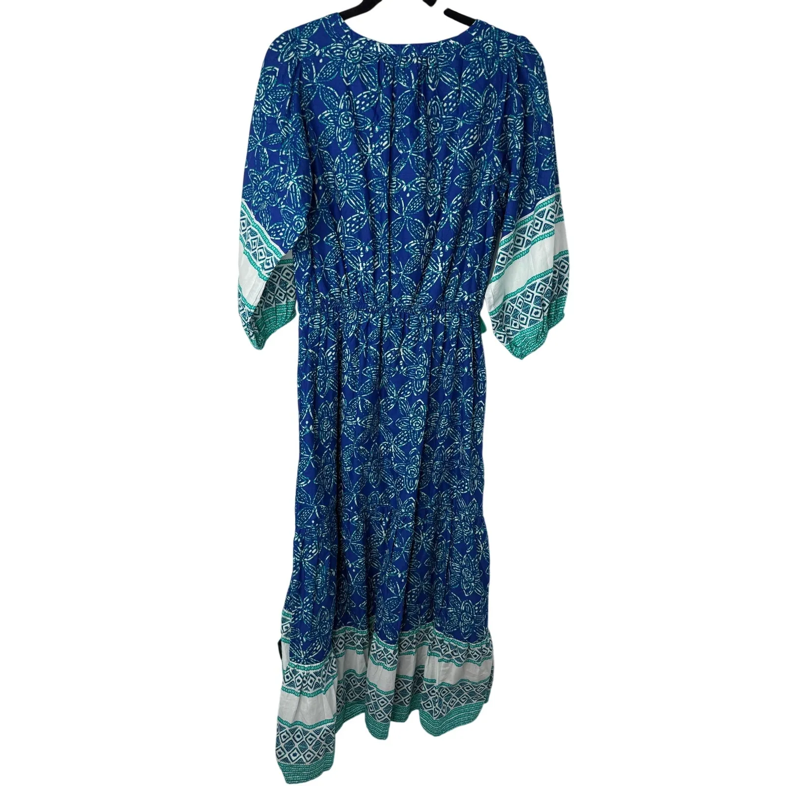 Hatley Blue Boho Midi Maxi Dress Flowy Tiered Tassle Size S Cottage Prairie - Image 3
