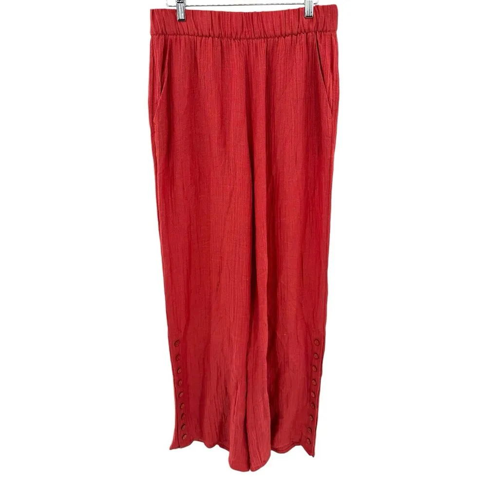 Soft Surroundings Size Medium Oceo Two Piece Set Pants Tunic Red Crinkle Gauze - Image 7
