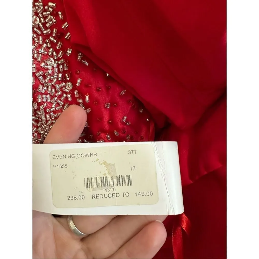 NWT Precious Formals Beaded Sequined Evening Prom Gown Dress Ball Gown Sz 10 Red - Image 4
