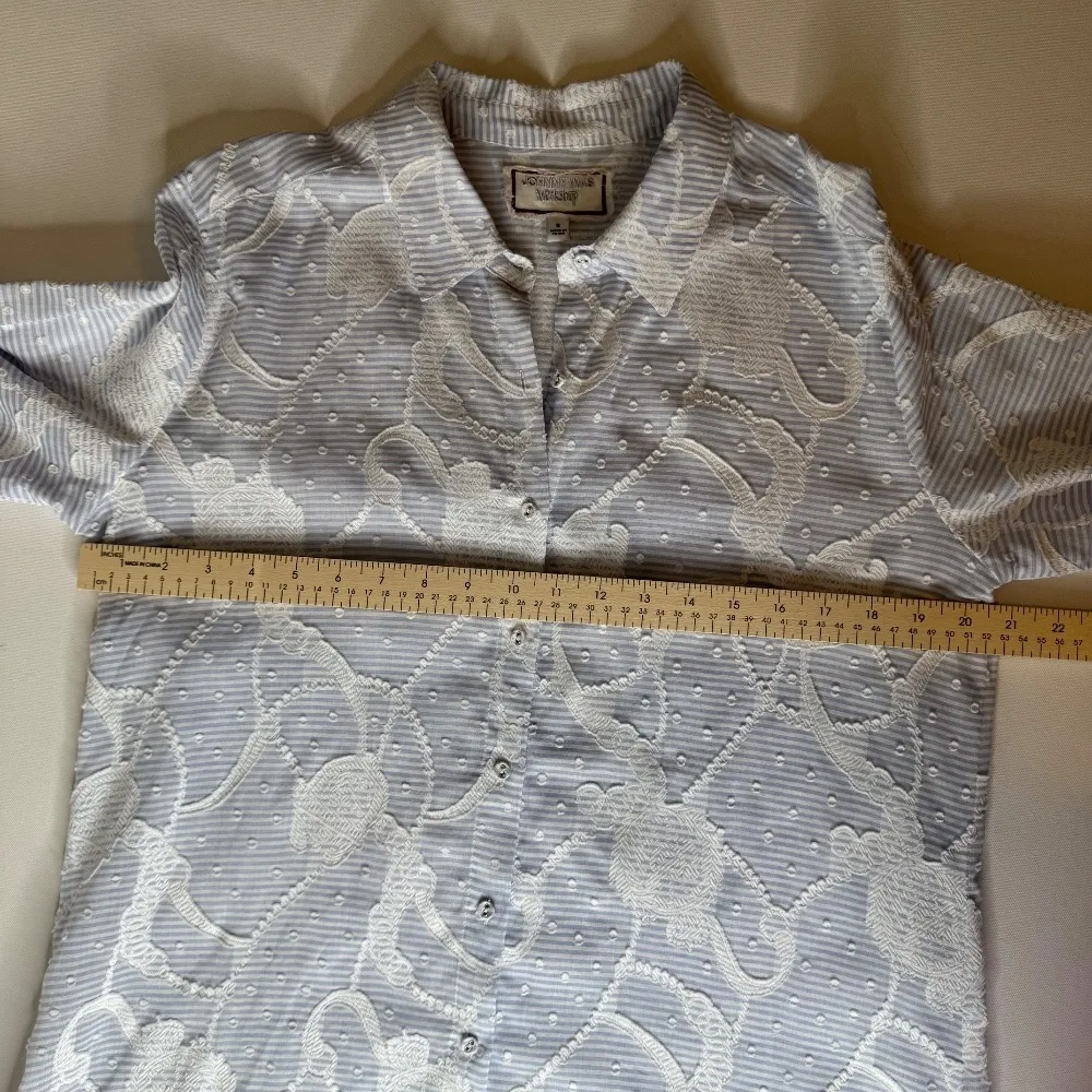 Johnny Was Workshop Flore Seersucker Button Down Shirt Sz S Embroidered Striped - Image 14
