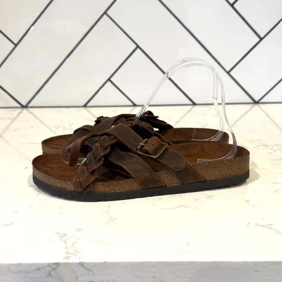 White Mountain Harrington leather footbed sandal brown size 8 bohemian beach - Image 4