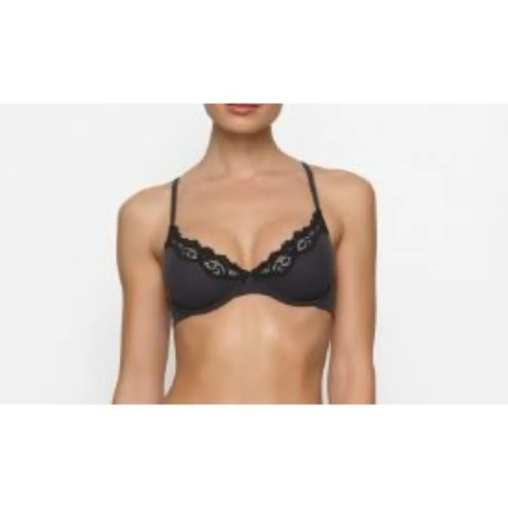 NWT SKIMS FITS EVERYBODY LACE UNLINED DEMI BRA ONYX 34D - Image 2