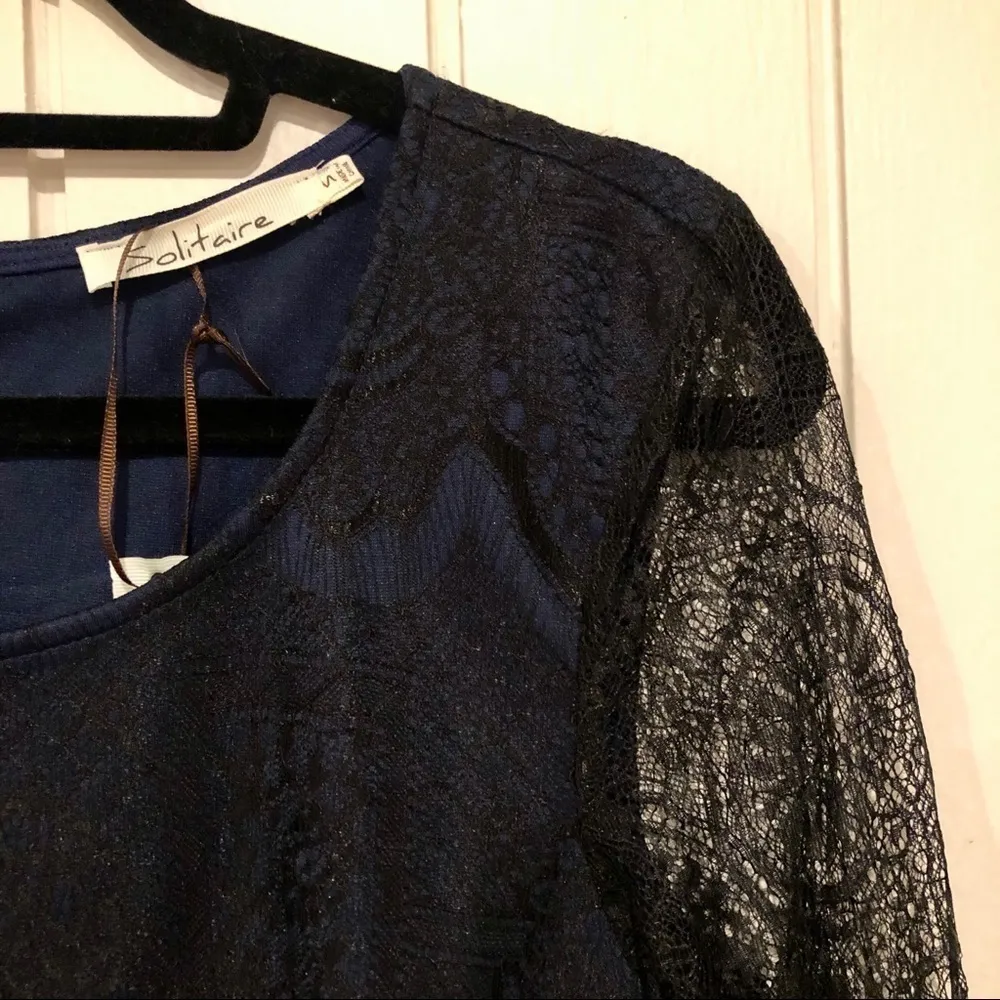 NWT Blue and Black Lace Mini Dress - Image 2