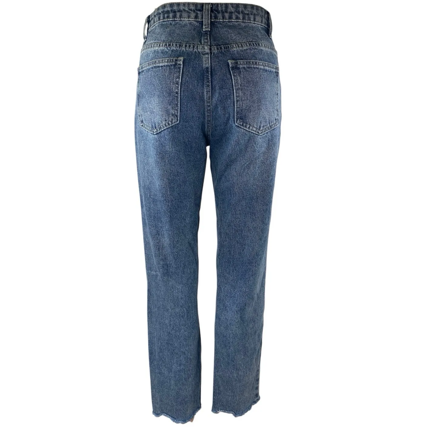 Superdown Women's Blue Frayed Raw Hem High Waisted Straight Denim Jeans Pants 25 - Image 3