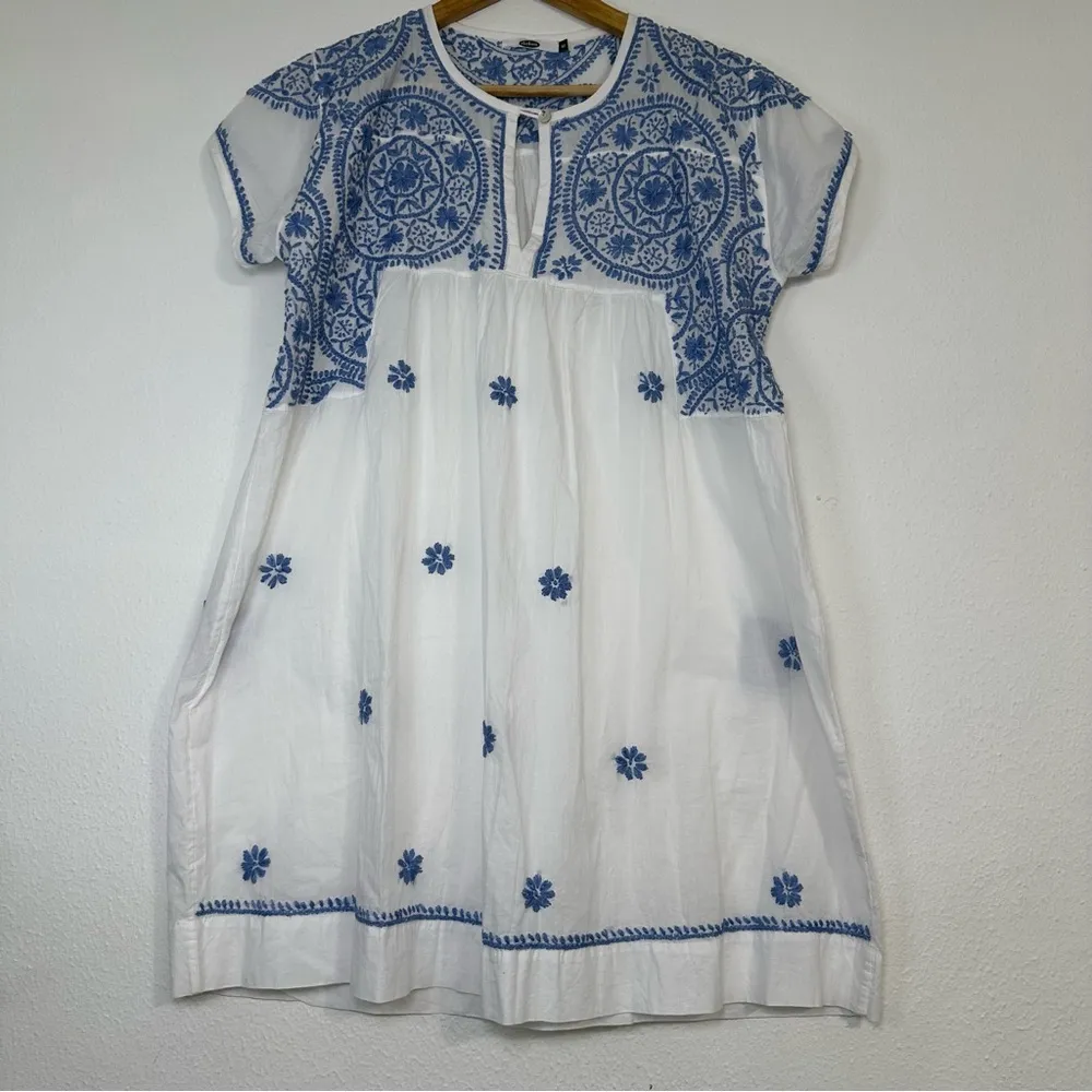 DOLMA White and Blue 100% Cotton Hand Embroidered Mini Dress Size M - Image 16