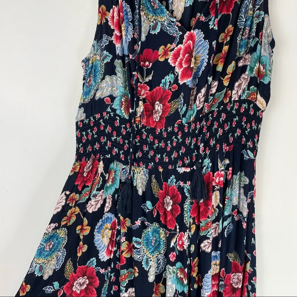 Bila Dress Sleeveless Handkerchief Hem Navy Floral Print Boho Cottagecore Blue - Image 9