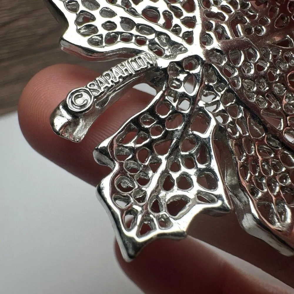 Sarah Coventry Maple Leaf Autumn Fall Signed Brooch Pin Vintage Silver - Image 8