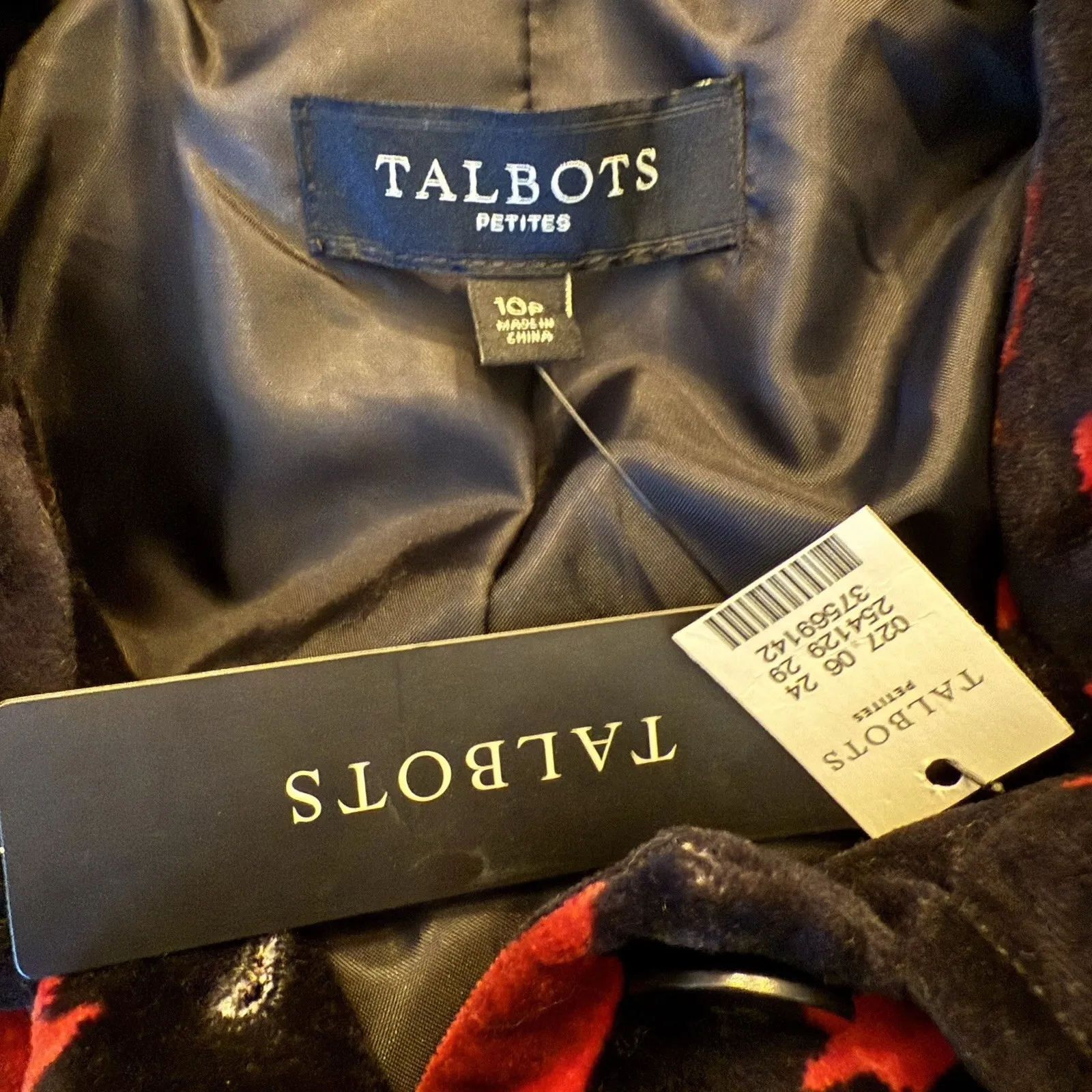 TALBOTS NWT $159 Black Red Velvet Rose Floral Jacket Blazer Top Size 10 P - Image 8