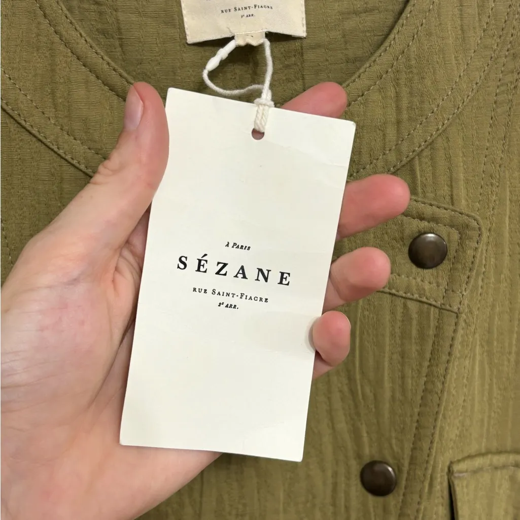 NWT Sezane Quilted Linen Cotton Hailey Jumpsuit in Olive Khaki - Size 34 (US 2) - Image 7