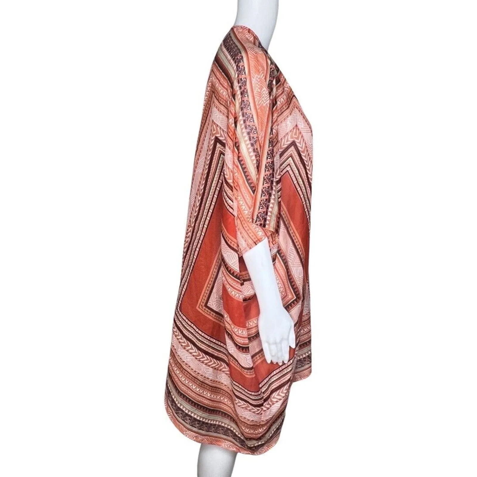 Sol‎ & Mer Womens One Size Kimono Orange White Stripe Beach Summer Wrap Shawl - Image 2