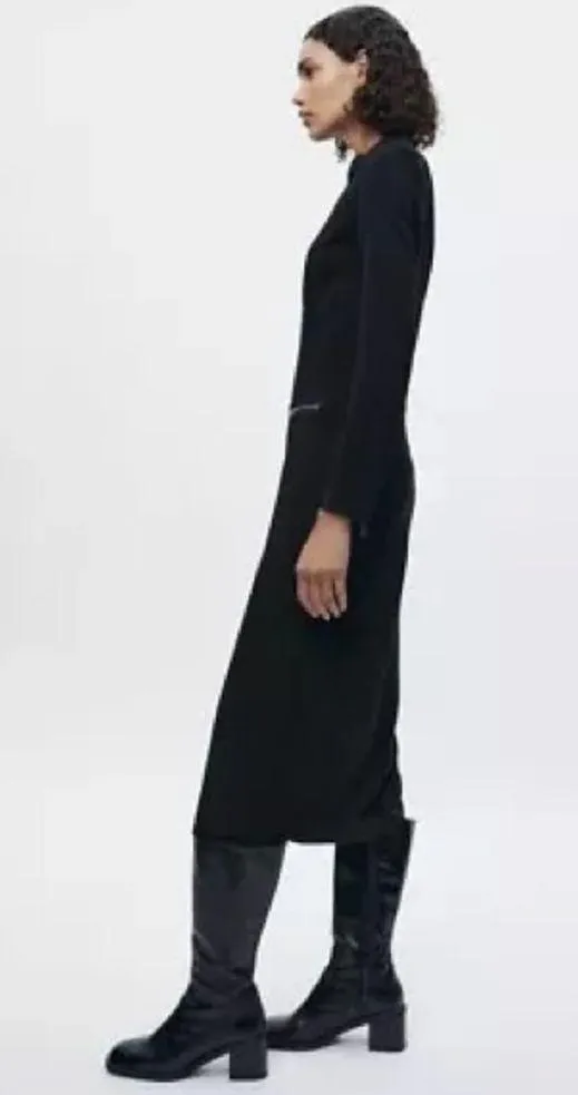 RRP $139 ZARA ZIPPER MIDI DRESS ZW COLLECTION BLACK, US SIZE L NEW WITH TAG - Image 4