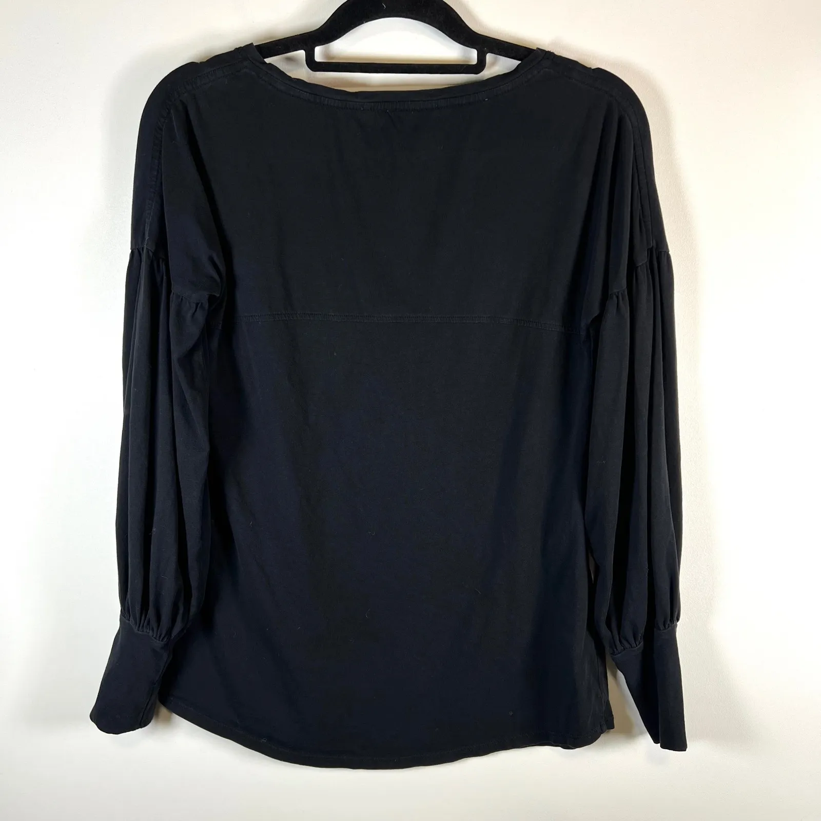 PERUVIAN CONNECTION Black Long Sleeve Pima Cotton Balloon Sleeve Top Womens Sz S - Image 6