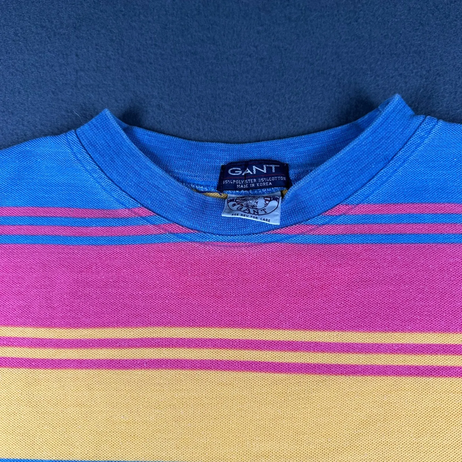 Vintage‎ Salty Dog Striped Polo Shirt Large GANT Striped Cotton Blend Retro SS Blue - Image 4
