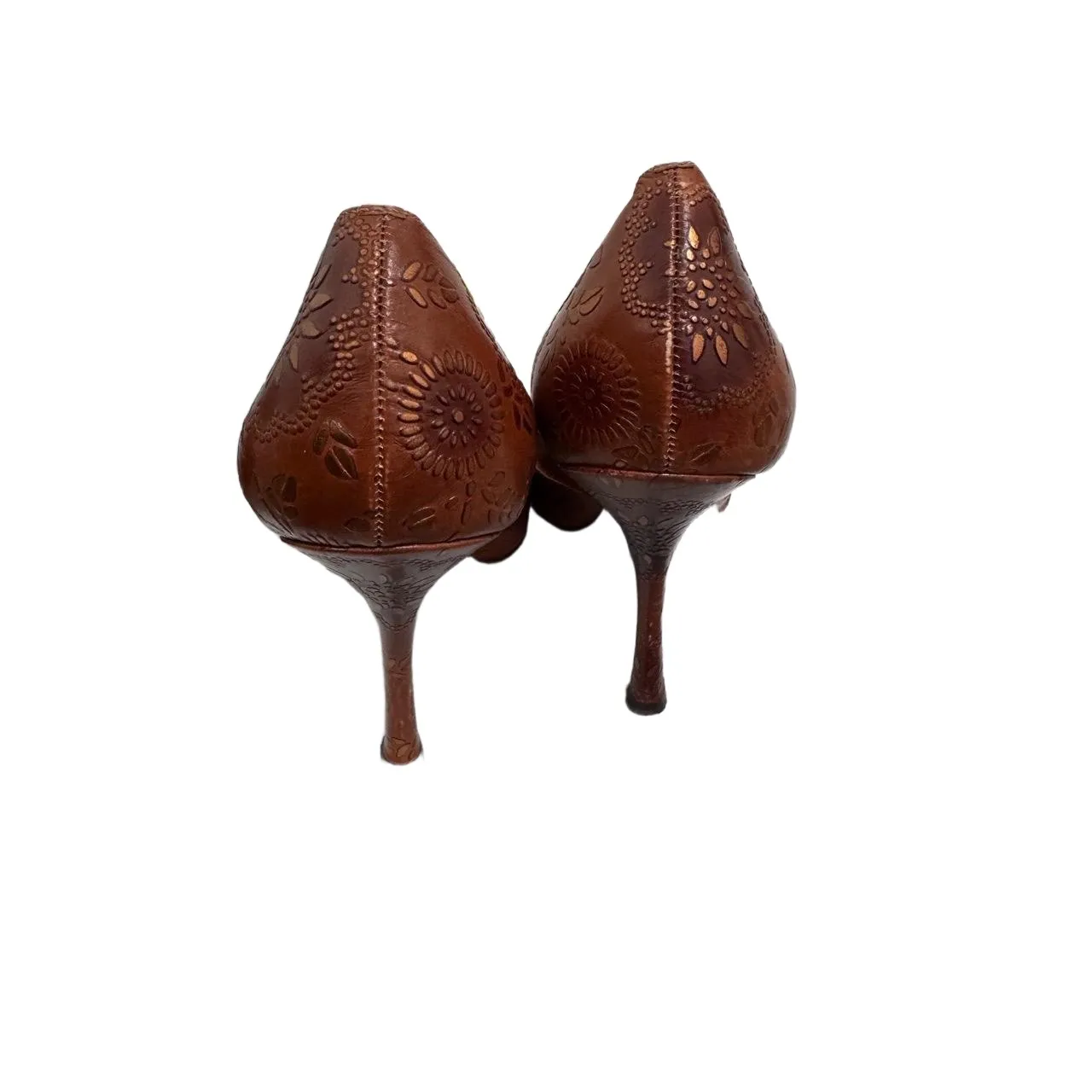 BCBGirls Embossed Brown Leather Pointed Toe Heels Size 10B - Image 3