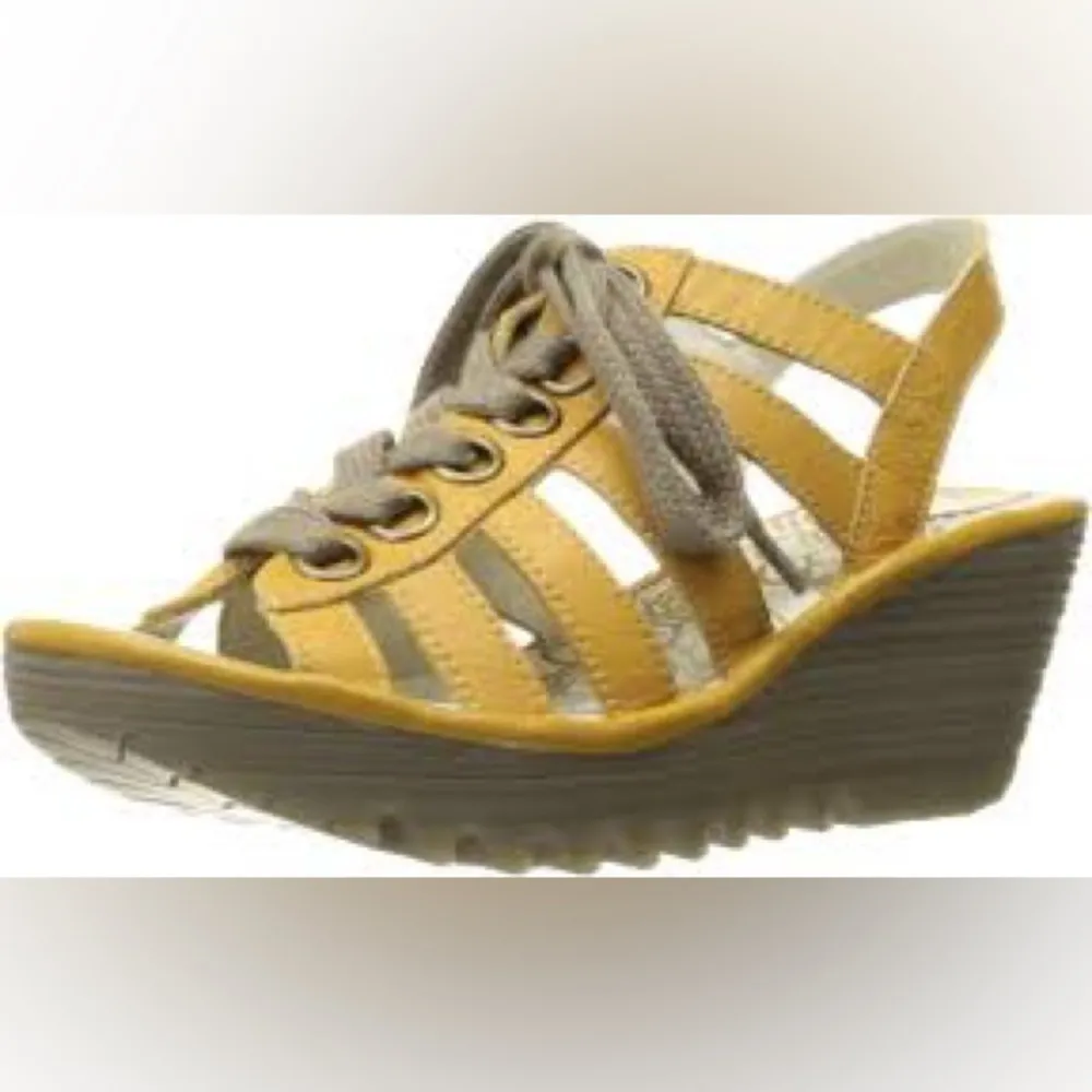 Fly‎ London Yito wedge lace up sandals yellow leather size 40 - Image 2