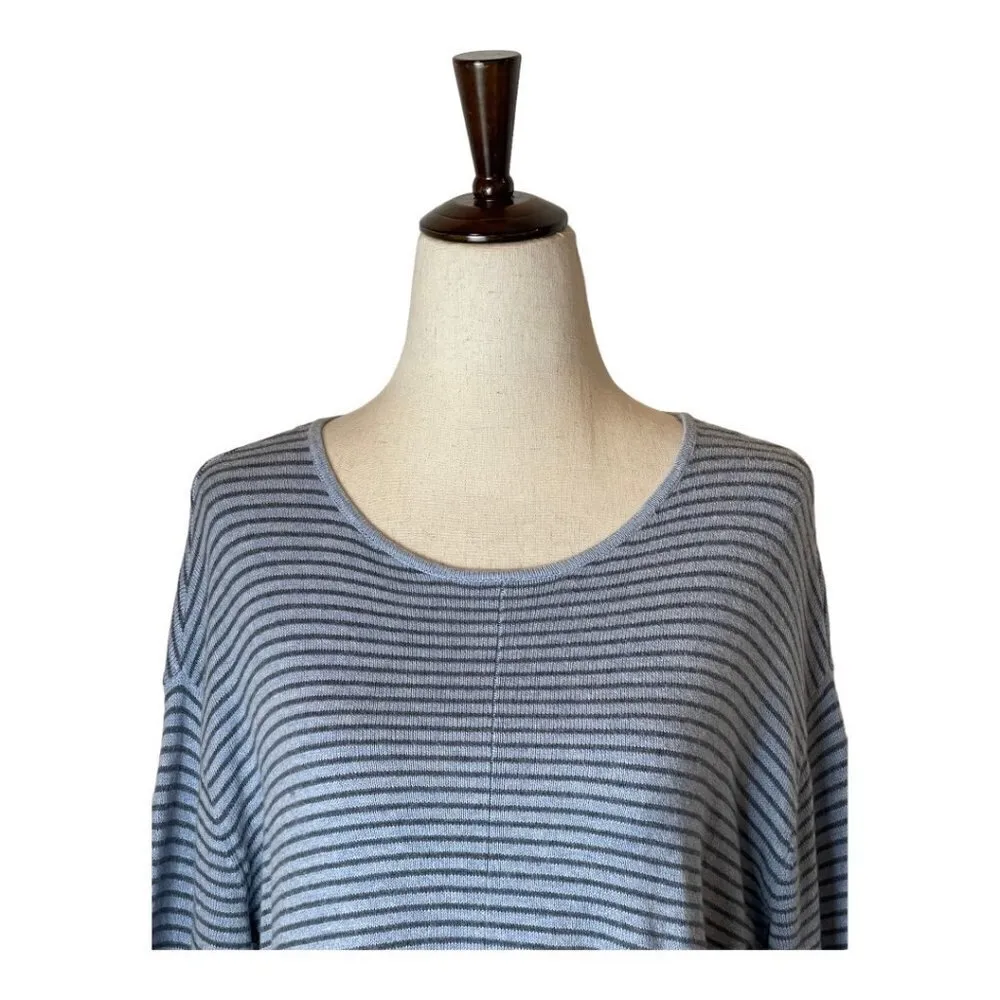 J. Jill Pure Jill Blue Striped‎ Cashmere Blend Asymmetric Hem Sweater Size S - Image 3