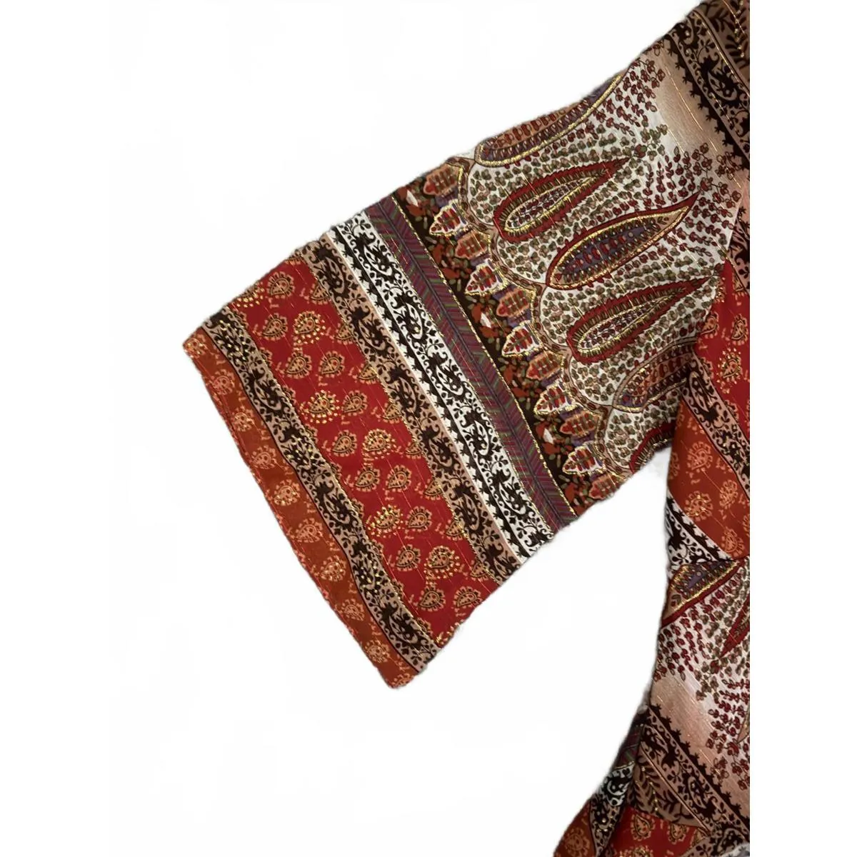 Westport 1962 Dress Size 10 Medium BOHO Peasant Metallic Gold Red Midi Abstract - Image 8