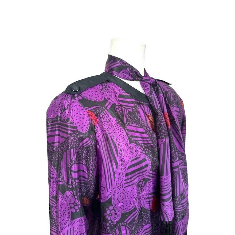 Andrea Gayle VINTAGE 80s Abstract Purple Black Midi Pleated Skirt Blouse Size 14 - Image 6