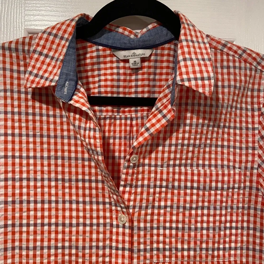 L.L. Bean Size M Red Orange Blue Short Sleeve Seersucker Button Down Mini Dress Size M - Image 2
