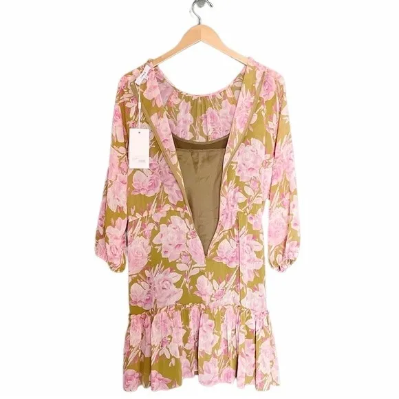 NWT Likely Dress Olive Green Pink Floral Hadi Long Sleeved Ruffled Dress Size 8 - Image 5