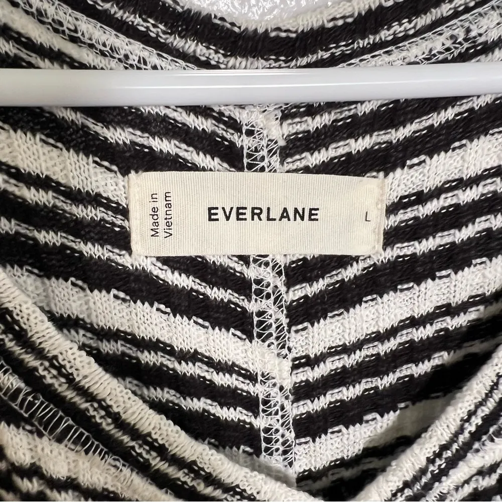 Everlane The Rib-Knit A-Line Tank Dress White Black Stripes L - Image 11