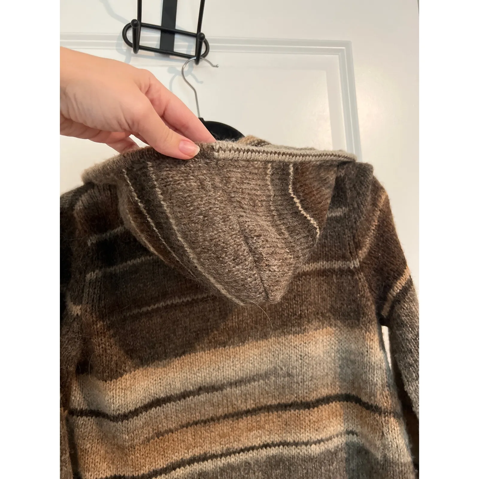 MICHAEL KORS Striped Hooded Poncho Style Cardigan Sweater Brown Women's Small - Image 5