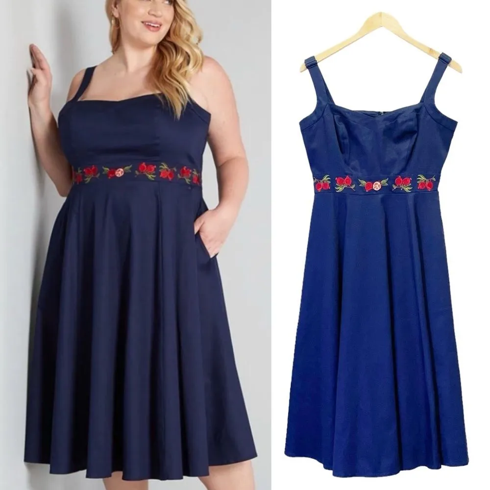 NWT ModCloth x Collectif Laureen Navy Red Pomegranate Swing Dress Size 8 Medium - Image 2